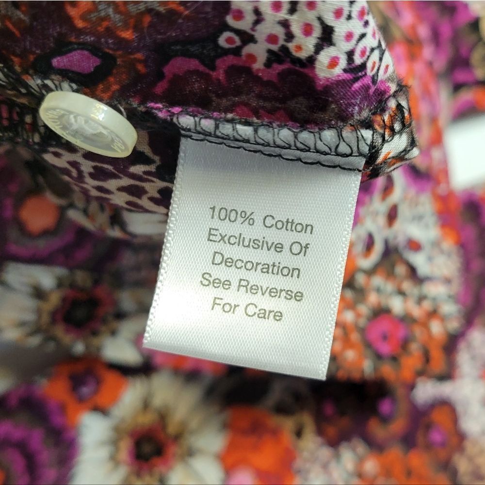 Vera Bradley Rosewood Floral Button Down Cotton Flip Cuff Contrast Top Blouse - Picture 9 of 11